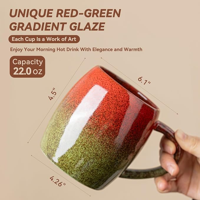 Handmade 22oz Ceramic Coffee Mug, Ergonomic Large Handle, Ideal Gift - Image 5