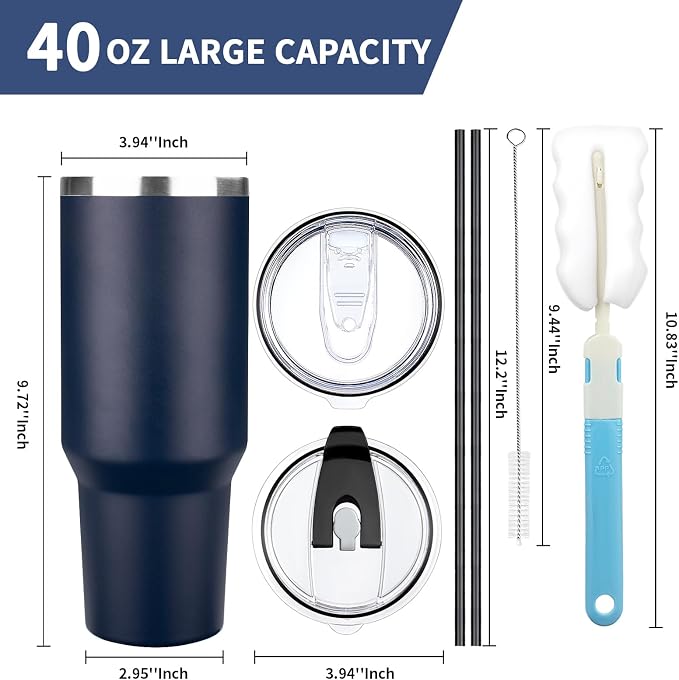 40 oz Tumbler with Lids and Straws, Stainless Steel Insulated Coffee Tumbler - Image 2