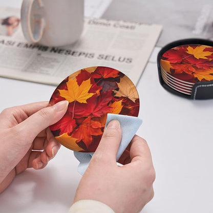 Autumn Fall Leaves Leather Coasters Set of 6 - Image 5