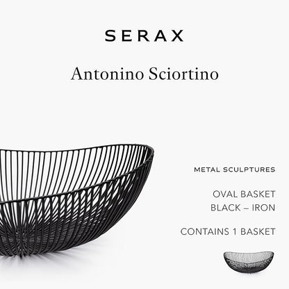 Serax Home Decor Fruit Bowl | Metal sculptures interior accessories by Antonino Sciortino | Oval Black Iron Kitchen Basket | Modern House Decor or Kitchen Storage for Counter and Table