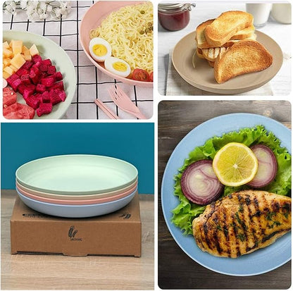 Wheat Straw Plates Lightweight Unbreakable Dinner Dishes Plates Set Dishwasher & Microwave Safe (Large 4 Pack 8')