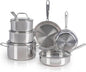 T-fal Pro Tri-Ply Stainless Steel Cookware Set, 10 Piece-Induction Compatible, Oven Safe 500F, Lids-350F, Even Heat, Professional Quality, Durable, Induction Pots and Pans Set, Silver