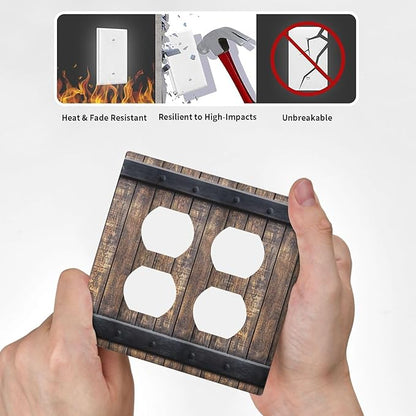 Light Switch Cover Rustic Barn Door Vintage Country Wood Board 2 Gang Decorative SwitchPlates Double Duplex Wall Plates Switch Plates and Outlet Covers for Farmhouse Cabin Decor
