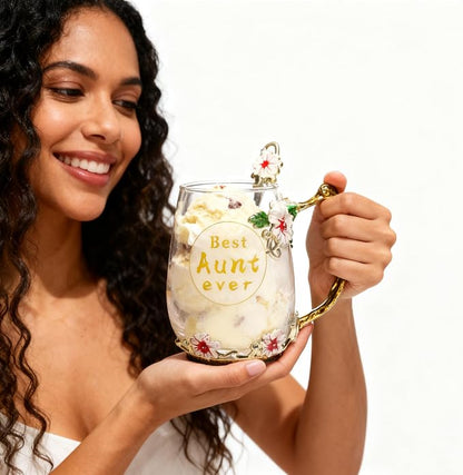 Best Aunt Ever Printed Flower Tea Glass - Image 8