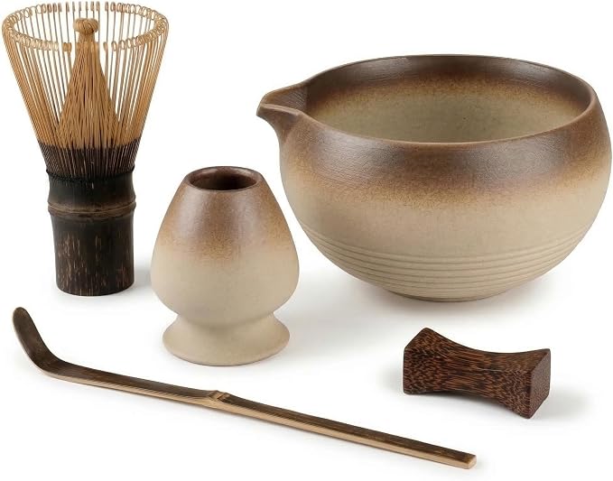 5-Piece Matcha Set，Matcha Bowl & 100-Prong Purple Bamboo Whisk | Rustic by GleeNflux