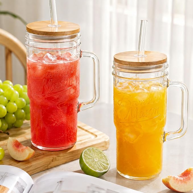 ANOTION Glass Cups with Lids and Straws - 24oz Tumbler with Handle Coffee Cups - Image 6