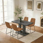 Modern 5-Piece Dining Table Set for 4, 46" Pedestal Dining Table with 4 Leather Chairs, Small Space Saving Kitchen Table Set, Grey Wood Finish Rectangular Table for Dining Room & Apartment