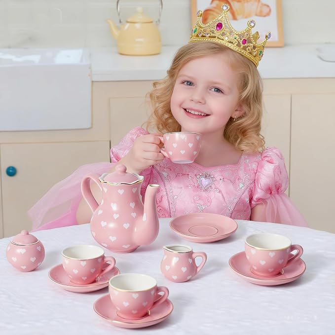 TUZT Tea Party Set for Little Girls Ages 3-8, Princess Tea Time Toy Includes - Image 9