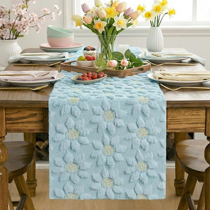 Artoid Mode Blue Soft Plush Faux Fur Jacquard Embroidery Sunflower Spring Table - Image 2