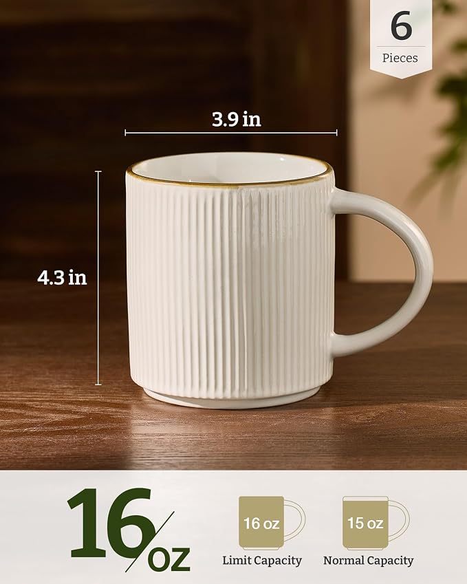 famiware Coffee Mug Set for 6, Star 16 oz Catering Mugs Cup Set - Image 4