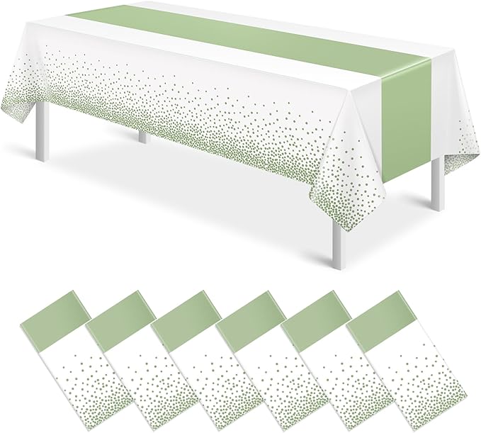 6Pcs White and Sage Green Tablecloth Decorations, Plastic White Table Cloth by MASHAN