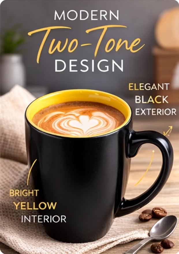 GBhome 16 oz Coffee Mugs Set of 6, Ceramic Coffee Cups- Yellow - Image 4