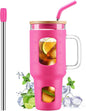 WINSA Glass Tumbler with Straw and Lid, Rose Red, 40 oz | Iced Coffee Cup with by WINSA