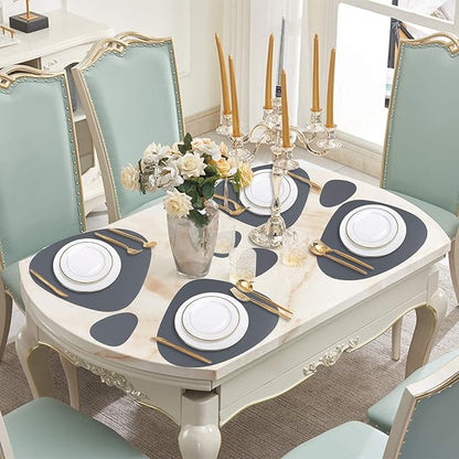 Faux Leather Placemats and Coasters Set, Round Leather for Dinner Table Mats Heat Resistant Non-Slip Washable Insulation Coffee Mats Kitchen Place Mats Nordic Style (Navy Gray, 2 Placemats+2 Coasters)