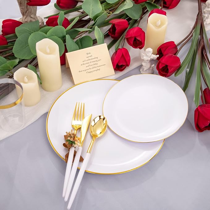 LIYH 180 Pcs White and Gold Plastic Plates Disposable - Image 6