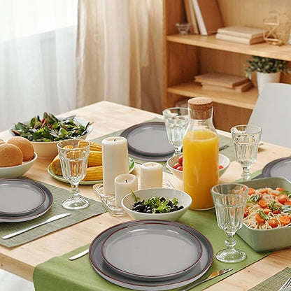 Melamine Dinnerware Sets 12 Piece Unbreakable Plates & Bowls Sets Lightweight Shatterproof Durable Dishware for Camping Picnic Party (Fog Gray)