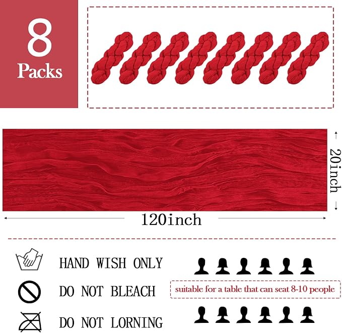 8 Pack Red Cheesecloth Table Runner 20 x 120 inch Gauze Table Runners 10 FT Long - Image 2