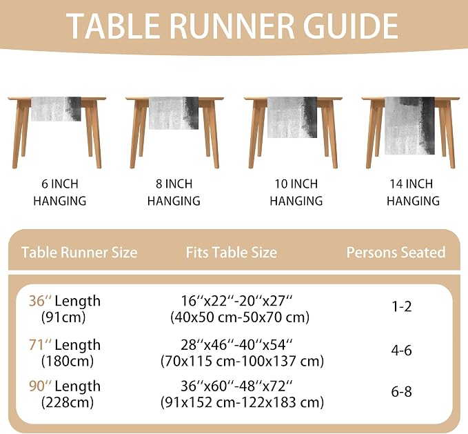 Black Grey Table Runners Rustic Farmhouse Linen Table Runners Abstract Art - Image 6