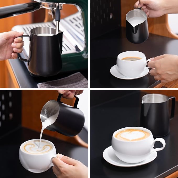 2 Pack Matte Black Milk Frothing Pitcher, 12oz/350ml & 20oz/600ml Espresso - Image 5