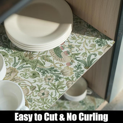 Bird Floral Drawer Shelf Liner for Kitchen Green 12IN x 10FT | Non Adhesive - Image 8