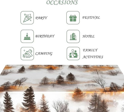 60x84 Inch Nature Rectangle Tablecloth Watercolor Autumn Forest Misty Pine Tree Sunrise Table Cloth Waterproof Reusable Table Cover for Dining Home Kitchen Thanksgiving Picnic BBQ
