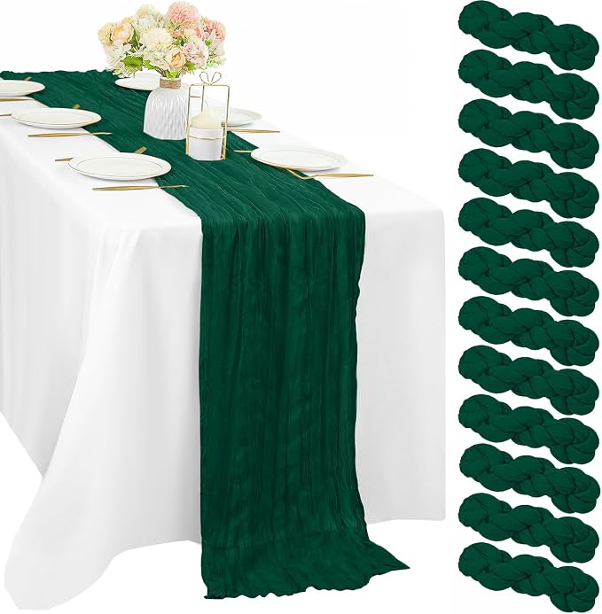 12 Pcs 10FT Emerald Green Cheesecloth Table Runner Gauze Fabric 35 x 120 Inches by Sunnyline