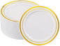 50 PCS Gold and White Plastic Plates for 50 Guests,10.25inch Gold Rimmed White Disposable Plastic Plates for Wedding,Party,Birthday,Smooth Edge & Heavy Duty Dinner Plate