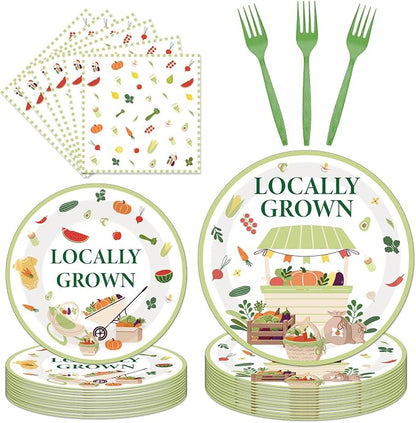 EUOYUFO 96Pcs Locally Grown Baby Shower Paper Plates Napkins Forks Locally by EUOYUFO