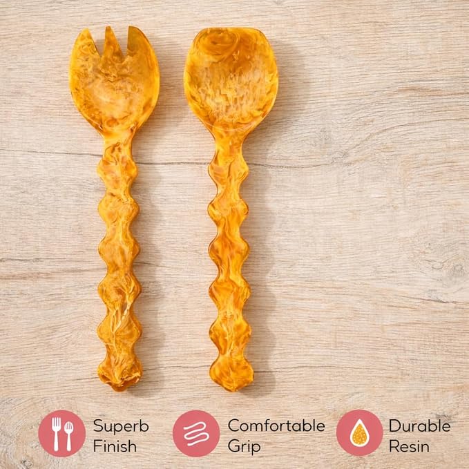 SS CRAFTS INDIA Premium 10.25" Marbled Amber Resin Salad Servers | Set of 2 - Image 4