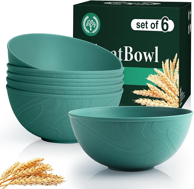 Wheat Starw Bowls, Bowl Set, Large Cereal Bowls, Serving Bowl Set of 6 by HOMIENLY