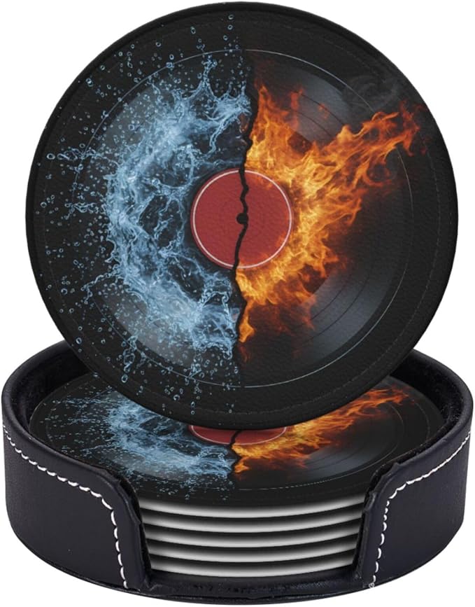 Modern Music Record Art Leather Coasters Set of 6 by NeuKim