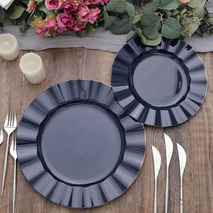Efavormart 9" Salad Plates – Set of 10 Plastic Navy Blue Round Disposable Plates - Image 7