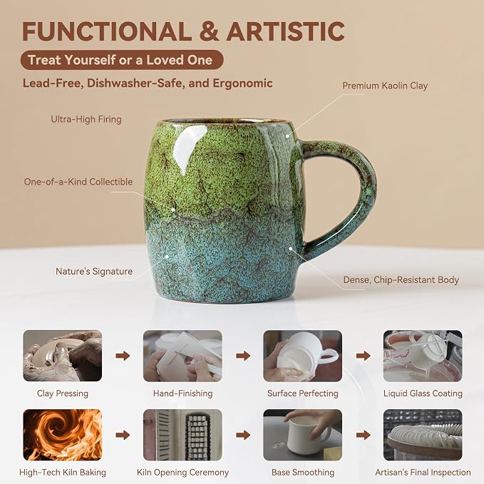 Handmade 22oz Ceramic Coffee Mug, Ergonomic Large Handle, Ideal Gift - Image 4