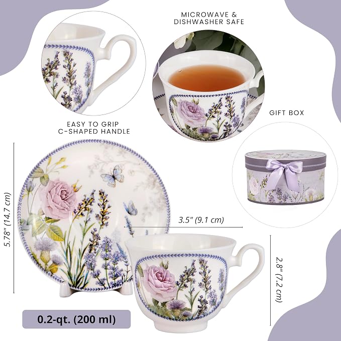 STP GOODS Bone China Tea/Coffee Cup and Saucer in Gift Box Fine Bone China - Image 3