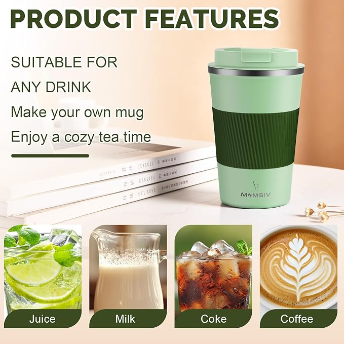 MOMSIV 12oz Travel Coffee Mug, Insulated Coffee Cup - Image 4