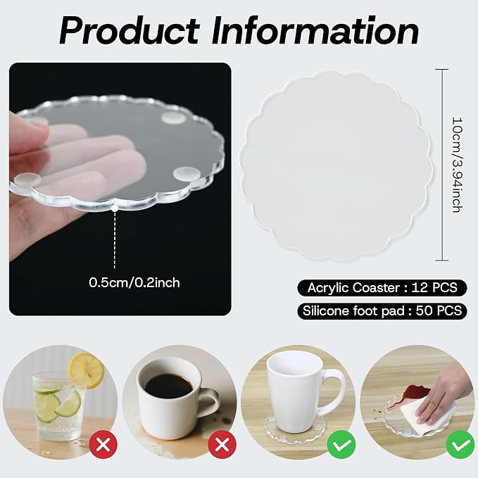 12 Pcs Scalloped Acrylic Coasters - Image 2