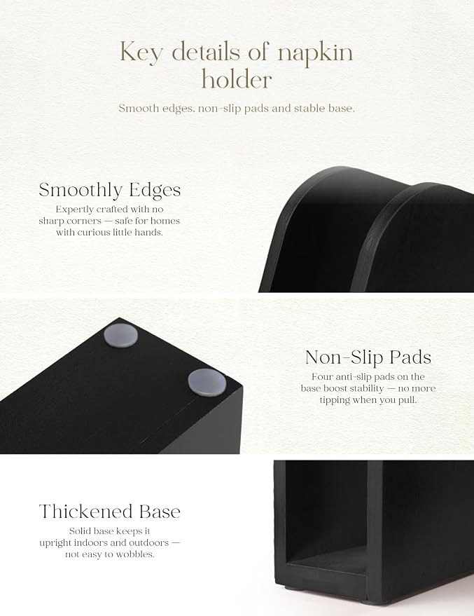 Napkin Holder for Table Stable Standing Napkin Dispenser Natural Bamboo Black - Image 5