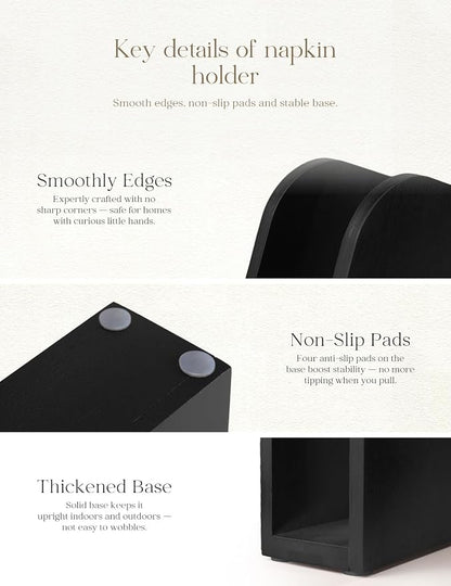 Napkin Holder for Table Stable Standing Napkin Dispenser Natural Bamboo Black - Image 5