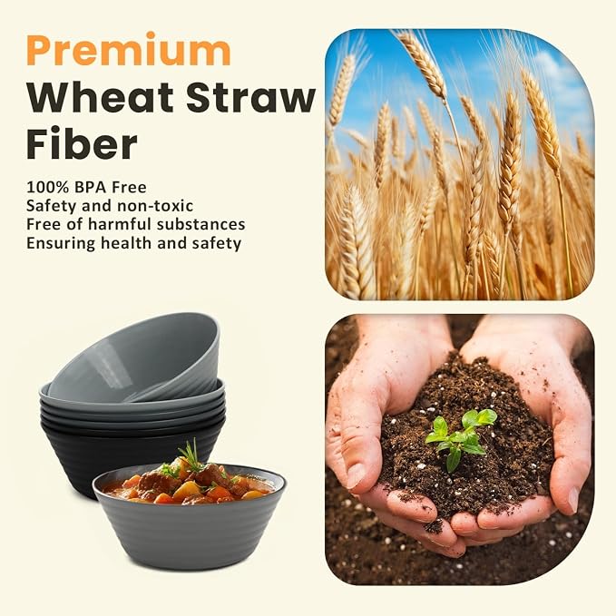 Wheat Straw Bowls 50 OZ, Reusable Unbreakable Large Cereal Bowls Soup Bowl Set - Image 4