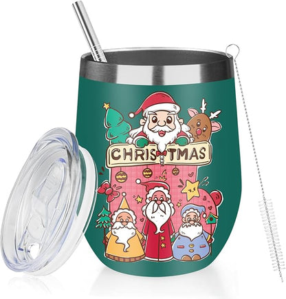 Christmas Wine Tumbler 12 oz Stainless Steel Wine Tumble Insulated Wine Tumbler by GUDEMAO