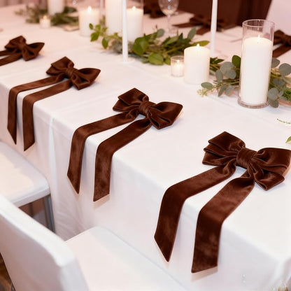 Bow Napkin Rings Set of 6 Luxury Soft Brown Velvet Napkin Holders, Elegant Bow Design for Christmas Holiday Dinner Wedding Party Table Decor