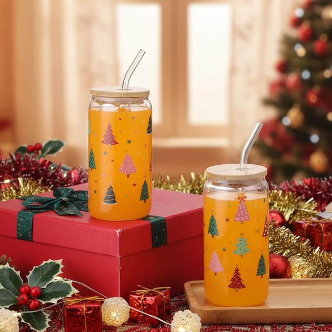Sliner 2 Pcs Christmas Tree Glass Cups Summer Xmas Tumbler - Image 2