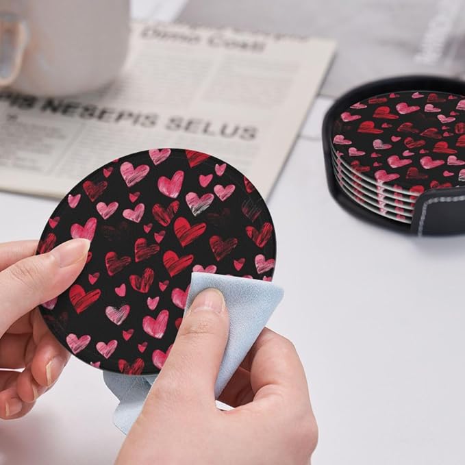 Watercolor Black Pink Red Heart Coasters - Image 5