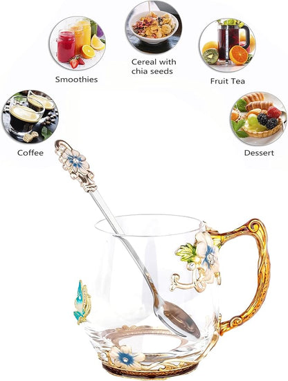 Tea Cup Glass Coffee Mugs, Fancy Tea Cup Set Birthday Christmas Valentine's Day - Image 3
