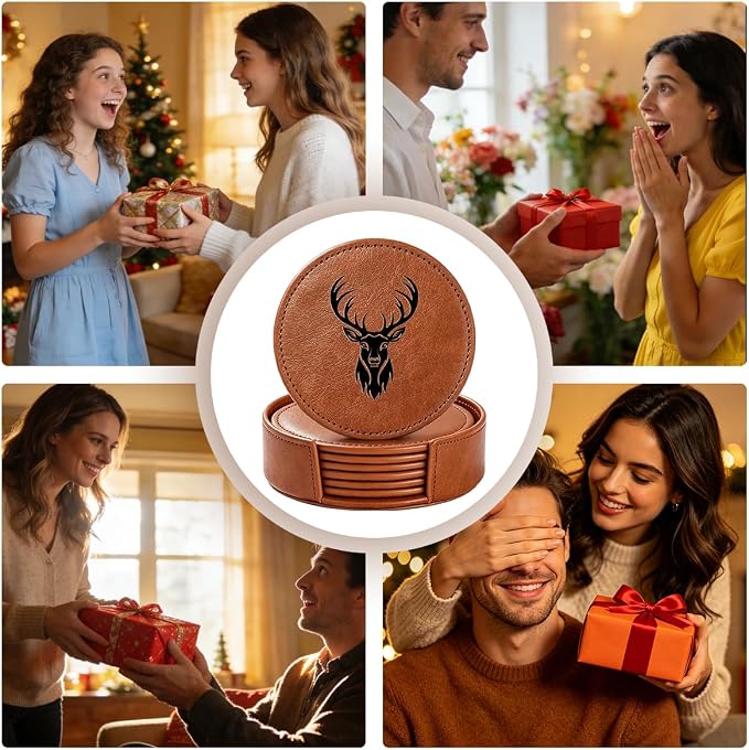 6 Packs Stag Pattern Leather Coaster - Image 6