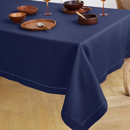 Solino Home Linen Tablecloth 60 x 108 Inch - Classic Hemstitch 100% Pure Linen Navy Blue Table Cloth for Rectangle Tables - Machine Washable Tablecloth for Winter, Easter