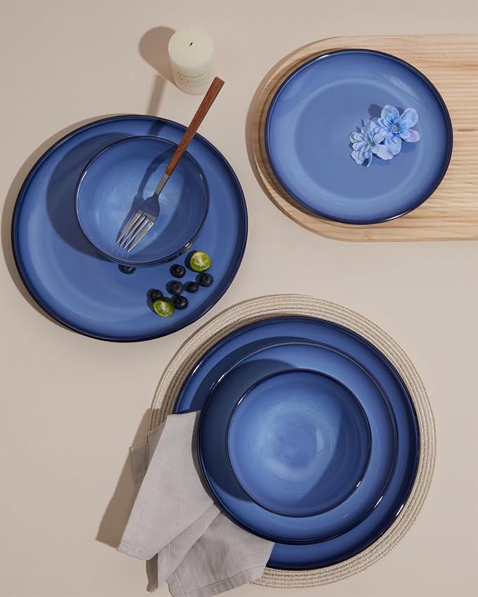 Blue Stoneware Dinnerware Set, Handmade Round Dishes Set - Image 3