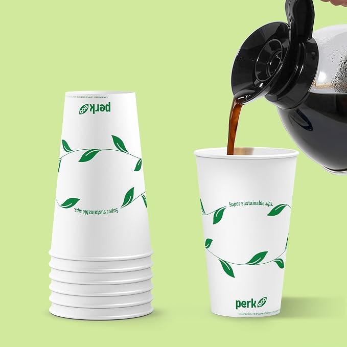 Perk Compostable Paper Hot Cups, 16 oz White/Green, Disposable Coffee Cups - Image 6
