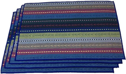 WAZAIGUR Hand Woven with 100% Cotton Placemats Colorful Placemats Braided Ribbed Durable Heat-Insulation Table Mats Set of 4,Blue