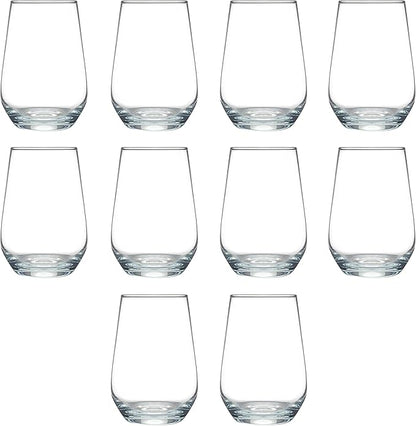 DISCOUNT PROMOS 10 Vaso Silicia Stemless Wine Glasses Set, 16 oz. - Clear, Orb-Like, Thick base - Clear